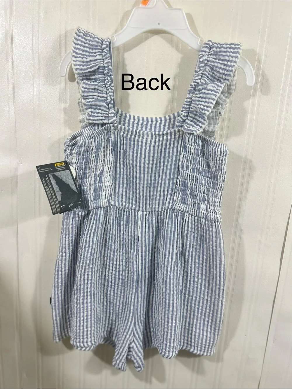 Gerber Light Blue & White Striped Seersucker Romper with Ruffle Straps